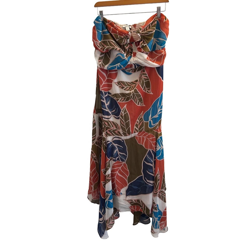 Nine West Multicolor Tropical Strapless Asymmetrical Hem Beach Vacation Dress XL